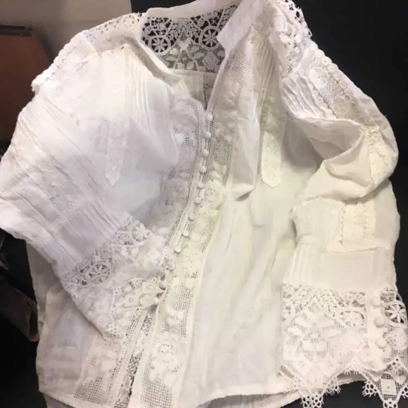 Boho White Button Down Lace Minimalist Blouse - Picture 8 of 8